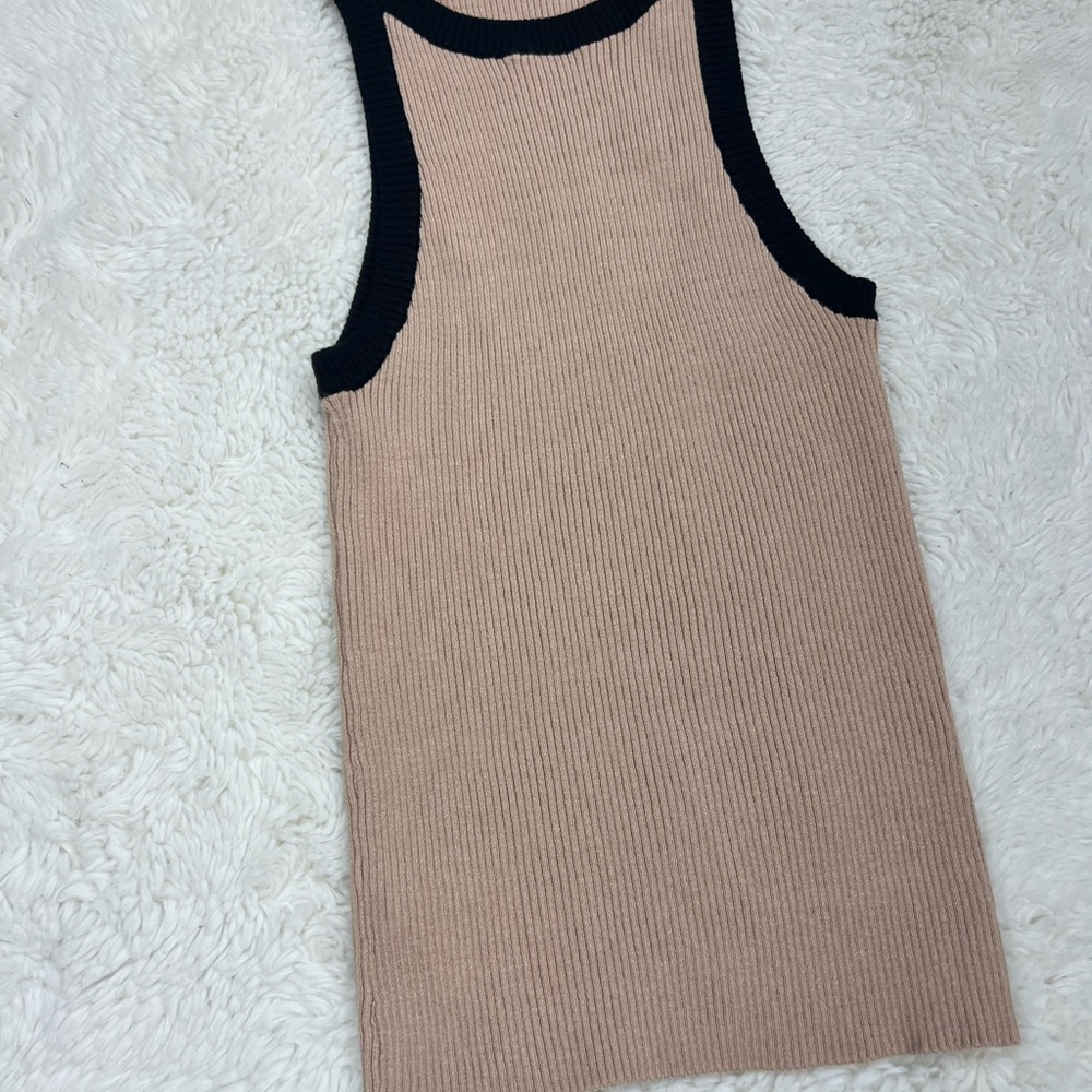 Shein Ribbed Beige Round Neck Top Size M  Sleeveless # 352